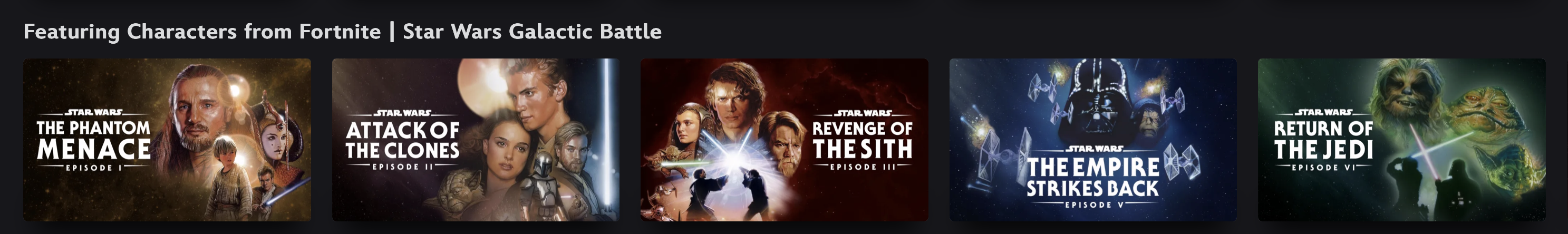 A screenshot from Disney+ showing the OG Star Wars films under the category 